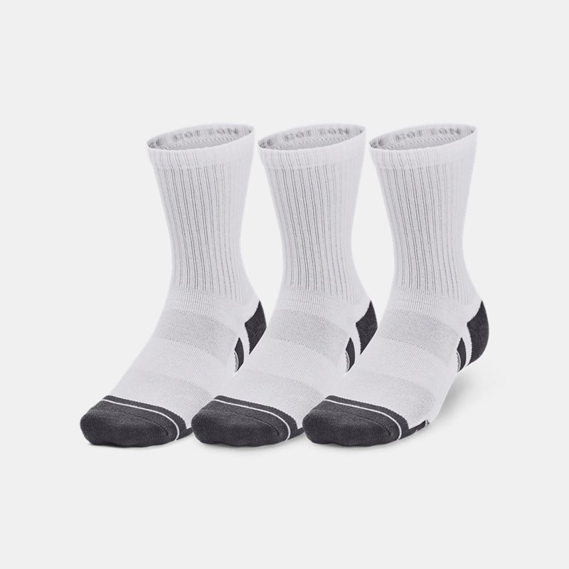 Unisex Under Armour Performance Cotton 3-Pack Mid-Crew Socks White / White / Pitch Gray XL